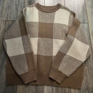 Oak + Fort Brown and Cream Checkered Sweater